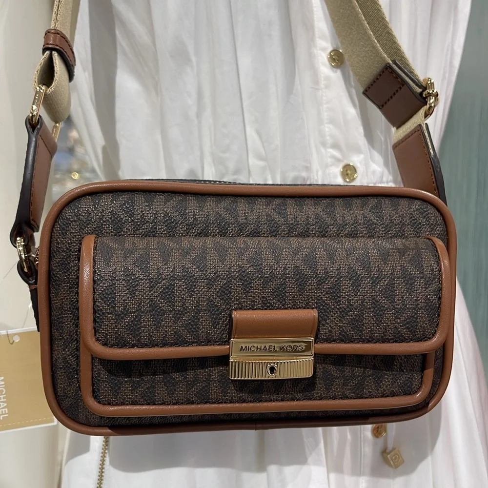 Michael Kors Bradshaw Extra-Small Metallic Signature Logo Camera Crossbody Bag